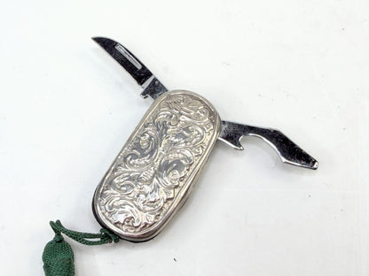 Vintage Italian Sterling Silver Pocket Knife Engraved 925 2in SS273