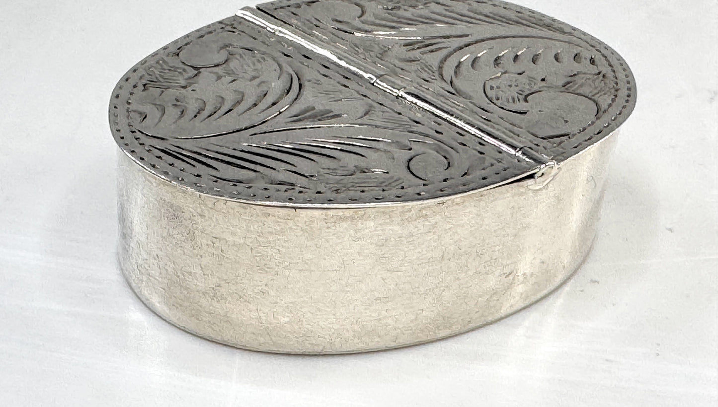 Vintage Sterling Silver Double Compartment Oval Pill Trinket Box SS360