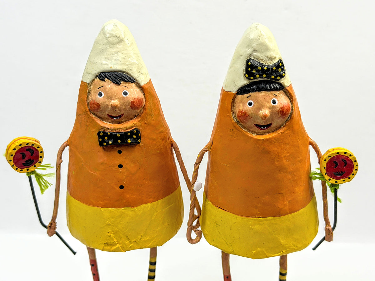 Lori Mitchell Corny & Candie Retired Halloween Candy Corn Pair Boxed A1314