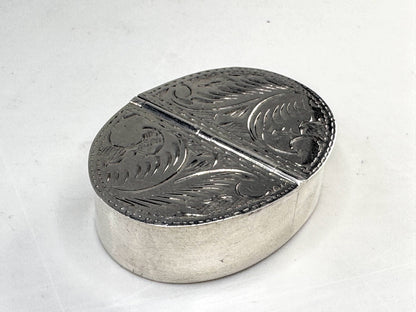 Vintage Sterling Silver Double Compartment Oval Pill Trinket Box SS360