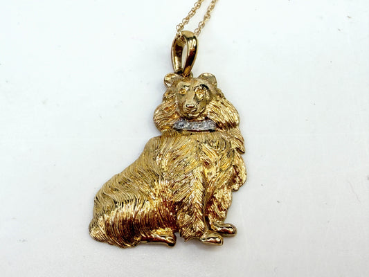 10K Yellow Gold Diamond Dog Pendant Necklace 18" Box Chain 1.8g JR1490