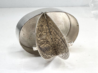 Vintage Sterling Silver Double Compartment Oval Pill Trinket Box SS360