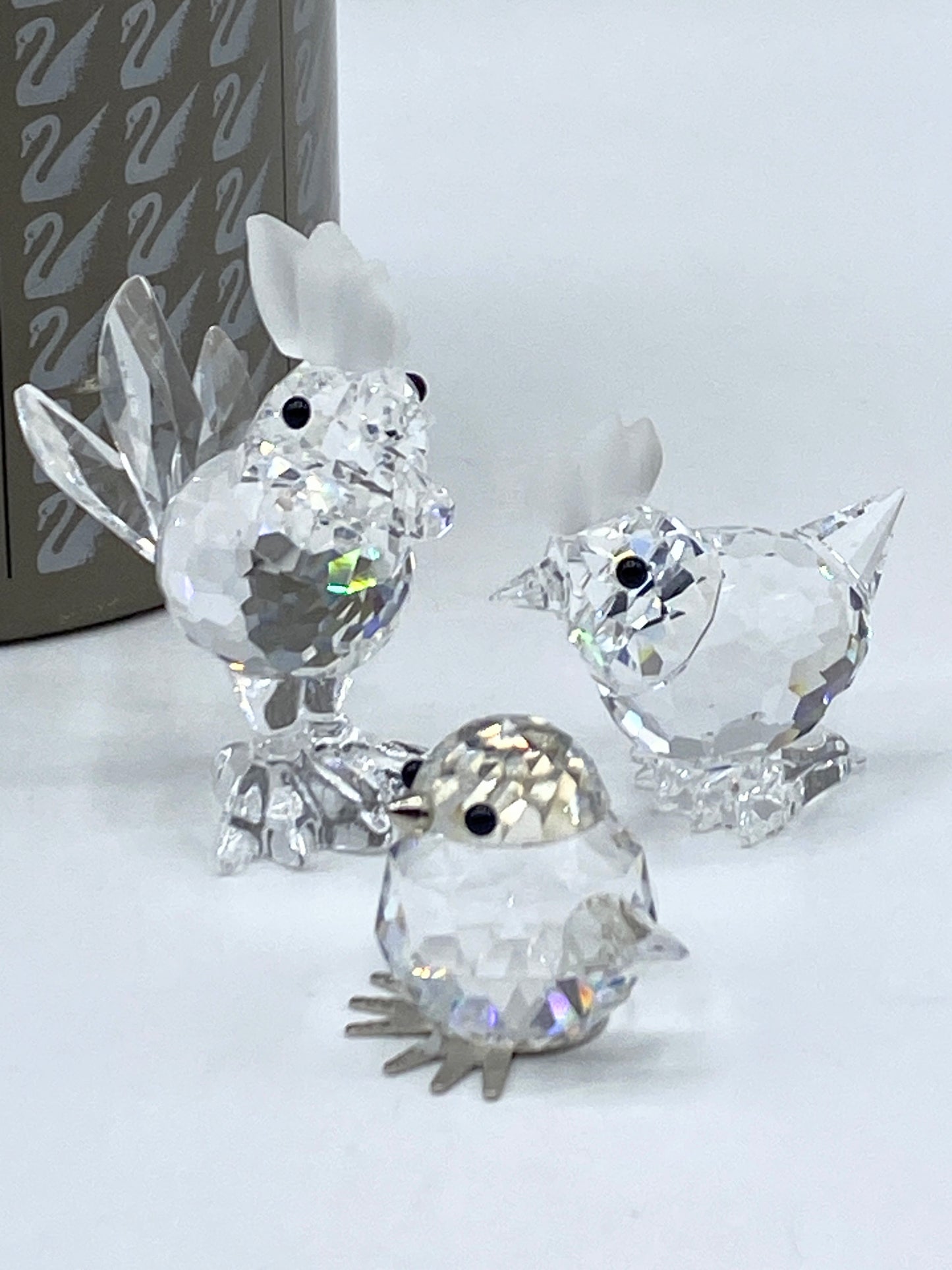 Swarovski crystal figurine Rooster, Hen and chick family of 5 MIB S42