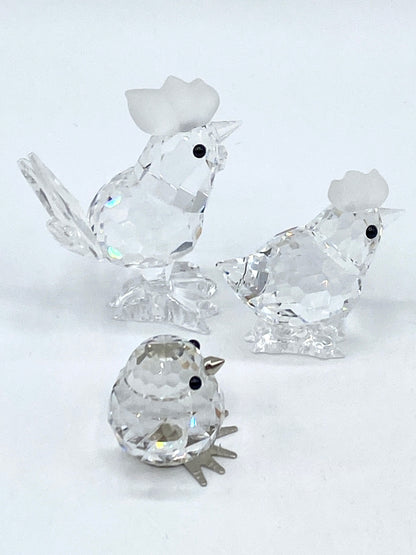 Swarovski crystal figurine Rooster, Hen and chick family of 5 MIB S42