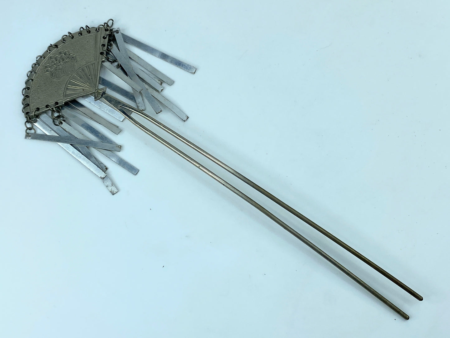 Silver Metal Kanzashi Ogi Bira Traditional Hair Accessory Nihongami GS516