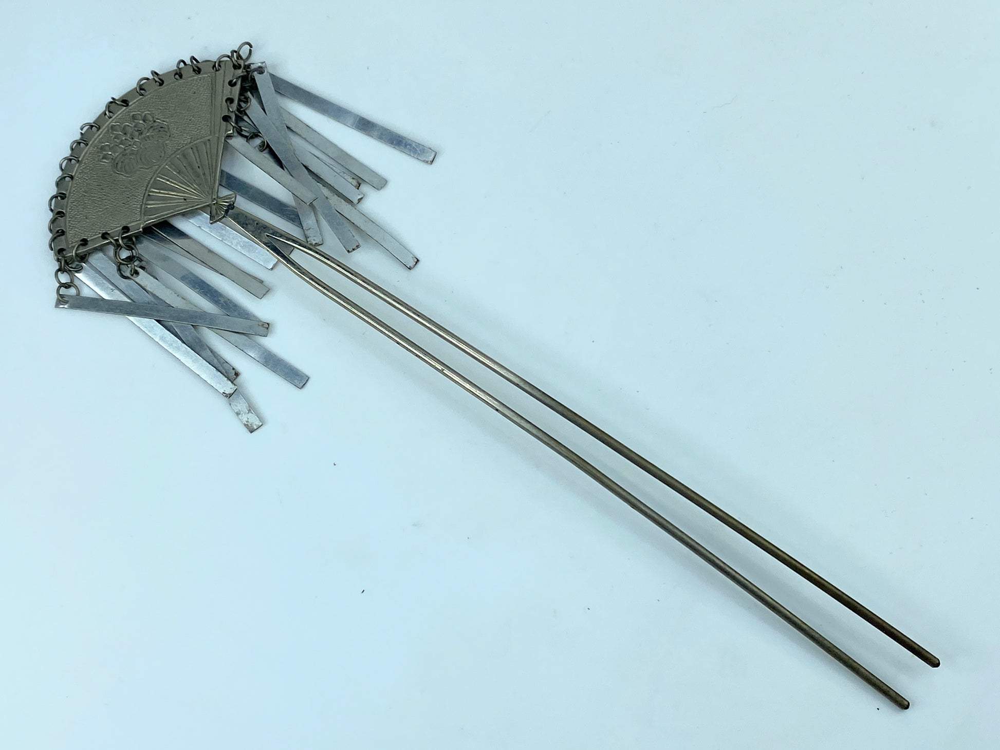Silver Metal Kanzashi Ogi Bira Traditional Hair Accessory Nihongami GS516