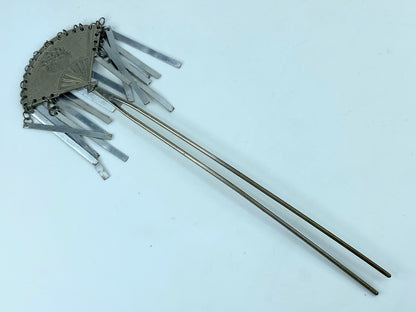 Silver Metal Kanzashi Ogi Bira Traditional Hair Accessory Nihongami GS516