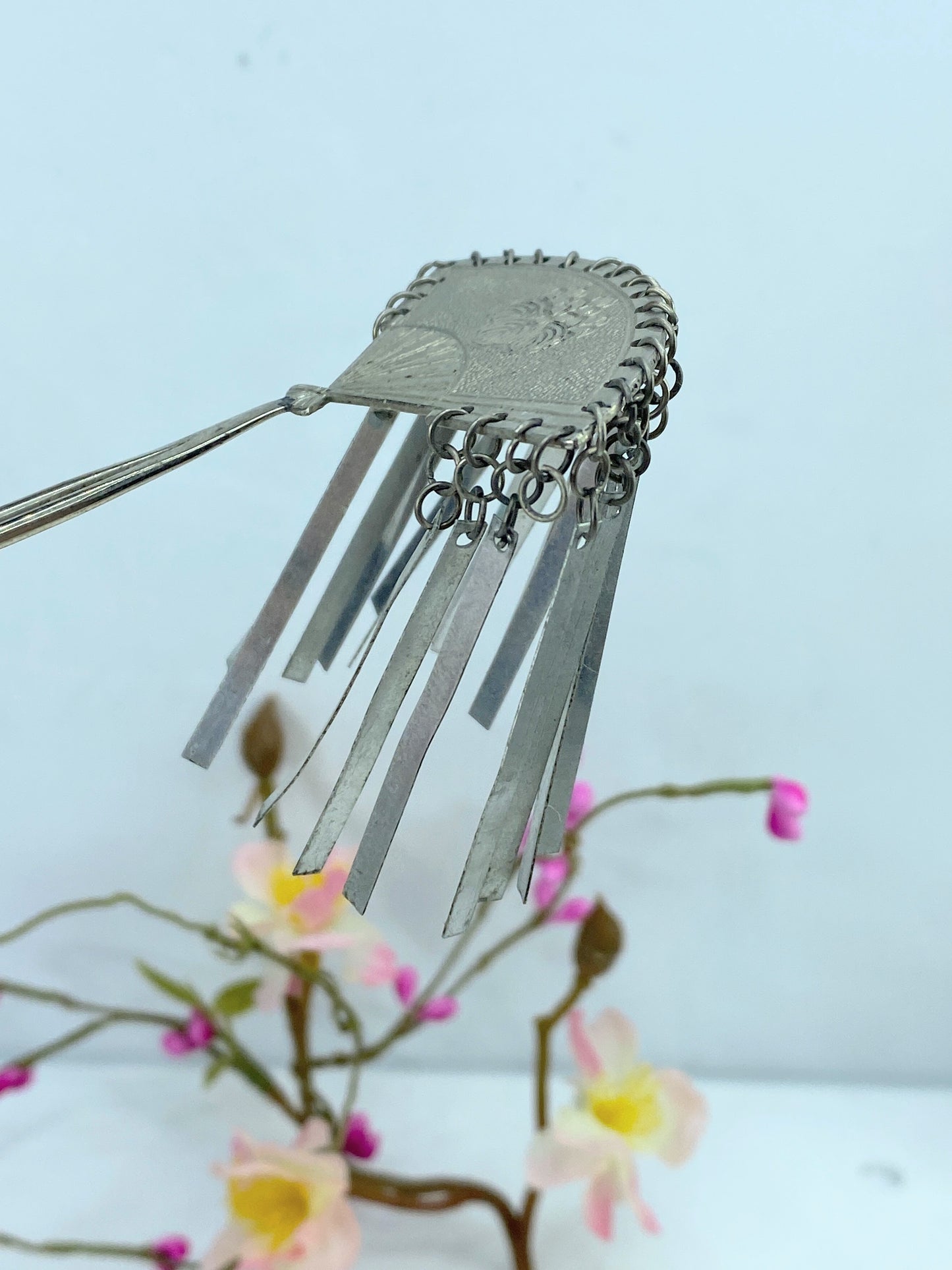 Silver Metal Kanzashi Ogi Bira Traditional Hair Accessory Nihongami GS516
