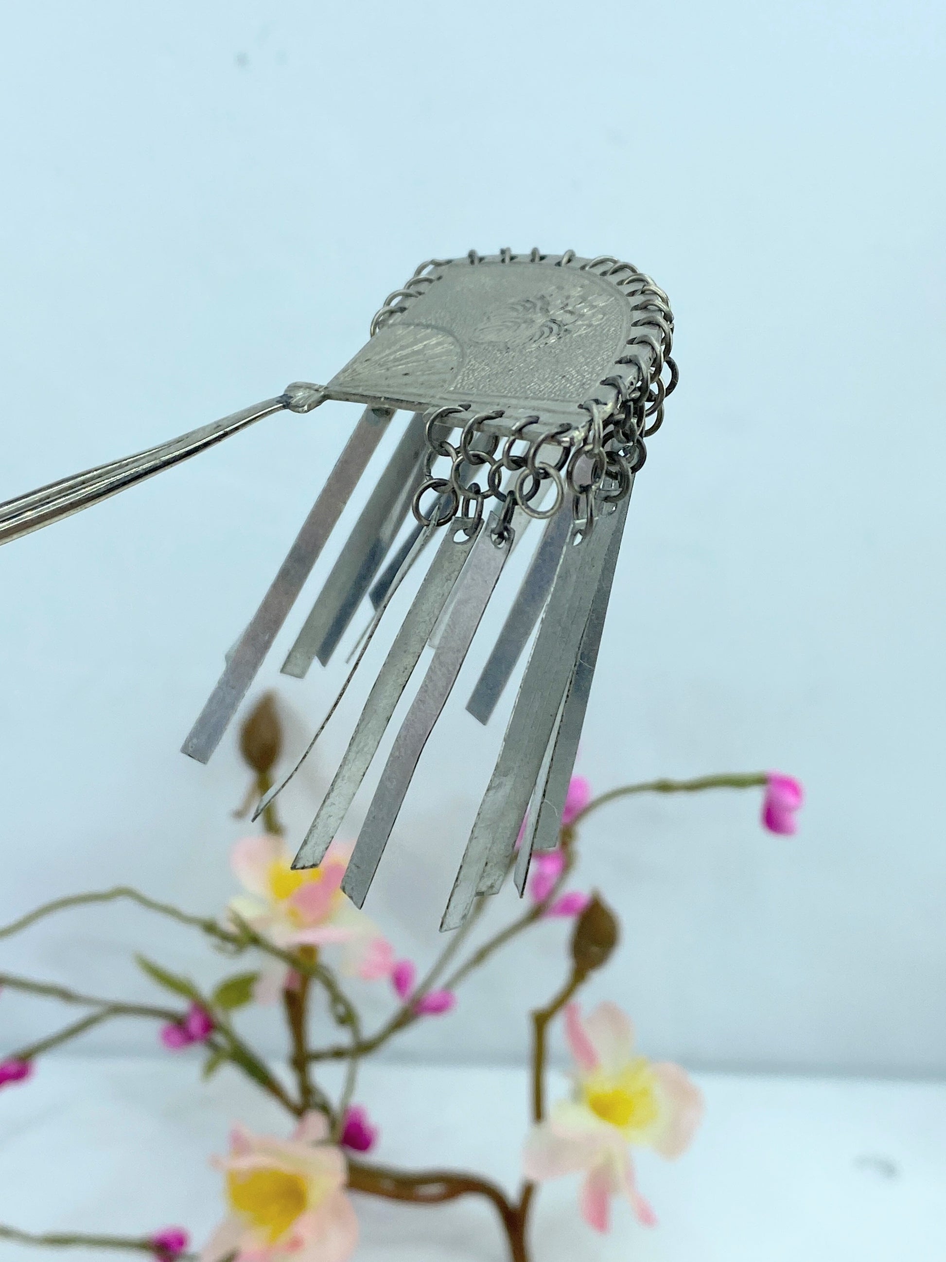 Silver Metal Kanzashi Ogi Bira Traditional Hair Accessory Nihongami GS516