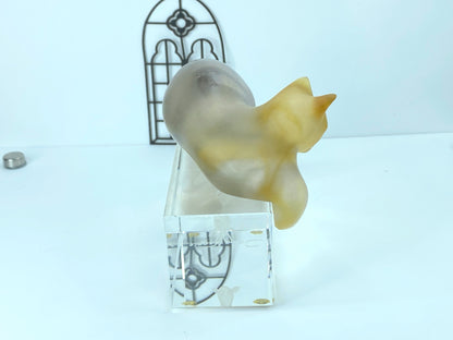 Daum Crystal Cat Amber-Grey w/original box