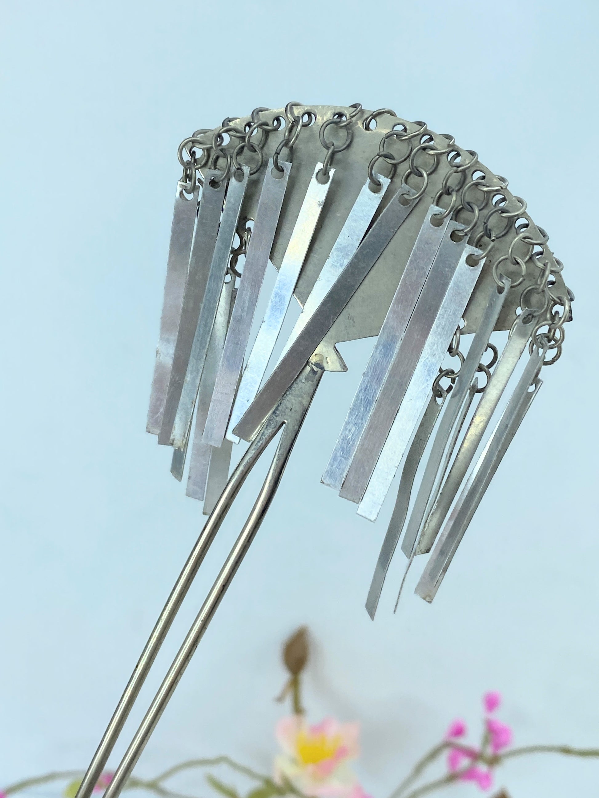Silver Metal Kanzashi Ogi Bira Traditional Hair Accessory Nihongami GS516