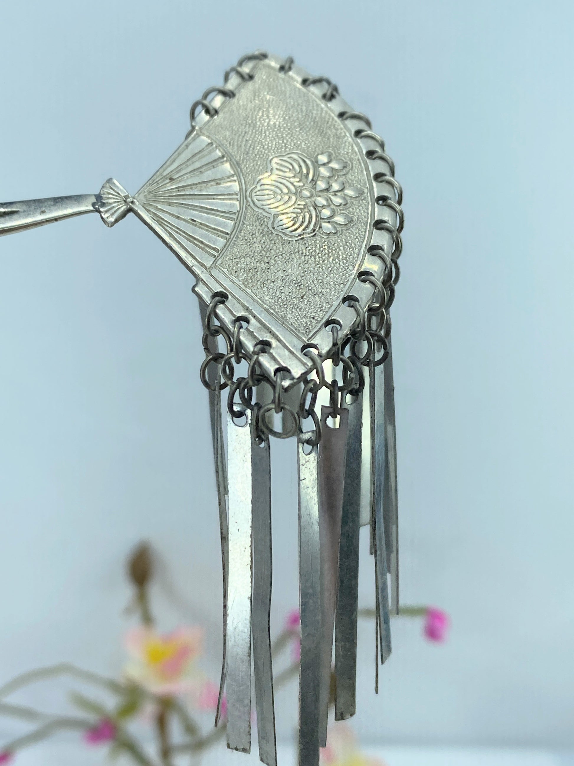 Silver Metal Kanzashi Ogi Bira Traditional Hair Accessory Nihongami GS516