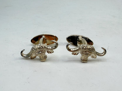 Vintage Italian Sterling Silver Longhorn Bull Head Cufflinks 925 S274