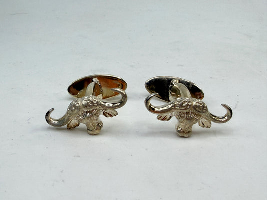 Vintage Italian Sterling Silver Longhorn Bull Head Cufflinks 925 S274