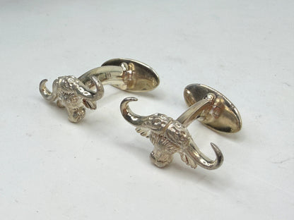 Vintage Italian Sterling Silver Longhorn Bull Head Cufflinks 925 S274