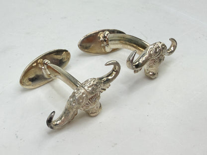 Vintage Italian Sterling Silver Longhorn Bull Head Cufflinks 925 S274
