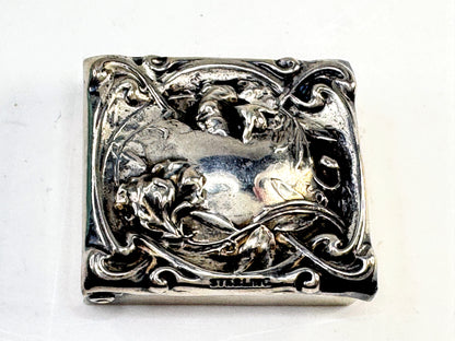 Antique Sterling Silver Art Nouveau Floral Trinket Pill Box SS365