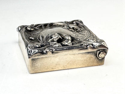 Antique Sterling Silver Art Nouveau Floral Trinket Pill Box SS365