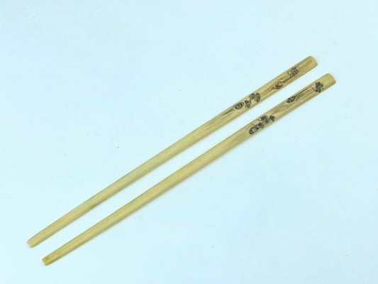 Art Deco Japanese Scrimshaw bone polychrome hairsticks 6.5" GS518