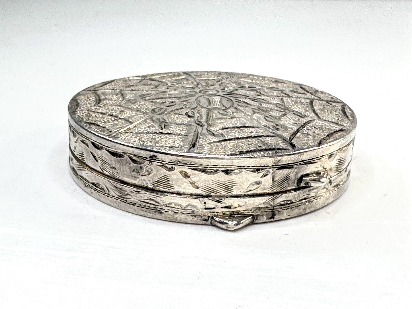 Vintage Spider Web with spider Engraved Sterling Silver Pill Box 2" 24.1g SS366