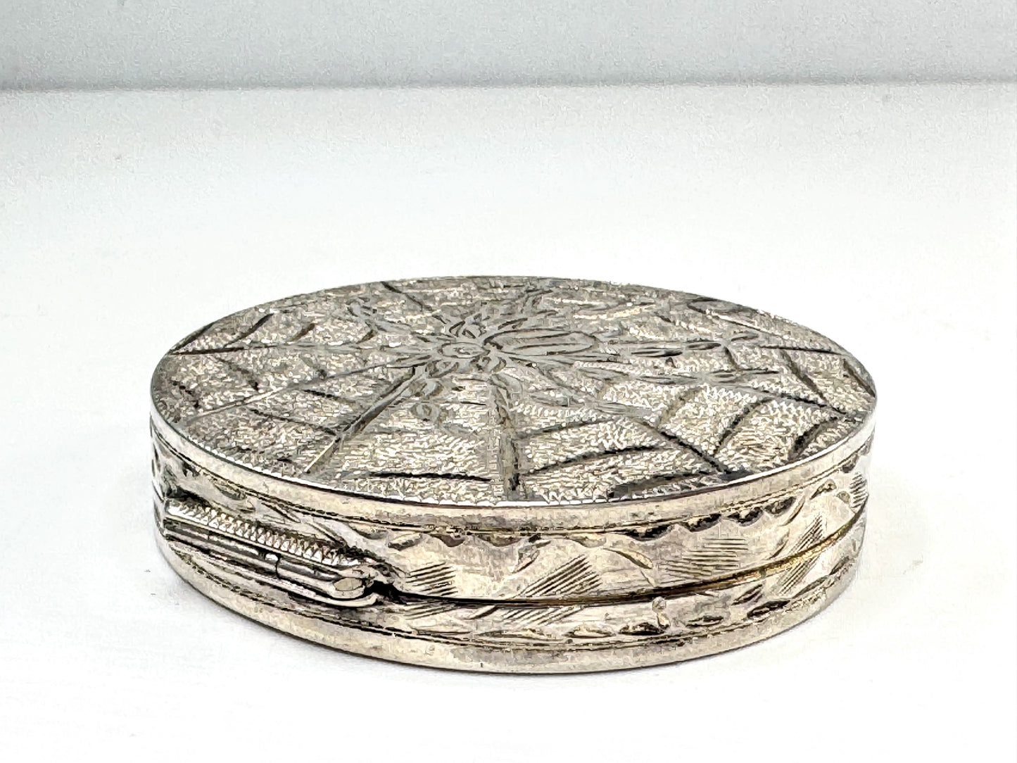 Vintage Spider Web with spider Engraved Sterling Silver Pill Box 2" 24.1g SS366