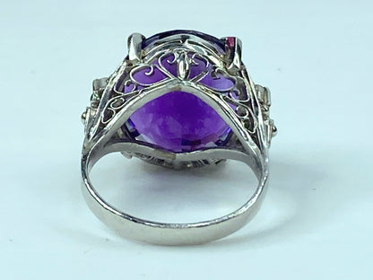 Platinum 8.90ct faceted Amethyst 0.12ct Diamond statement ring  9.1g s7 JR339