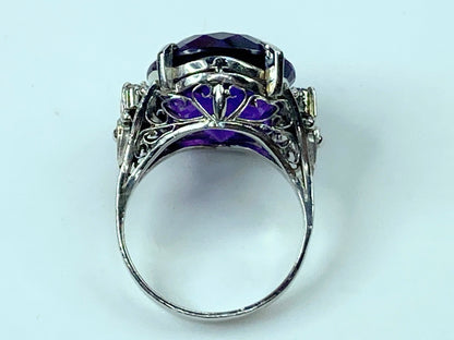 Platinum 8.90ct faceted Amethyst 0.12ct Diamond statement ring  9.1g s7 JR339