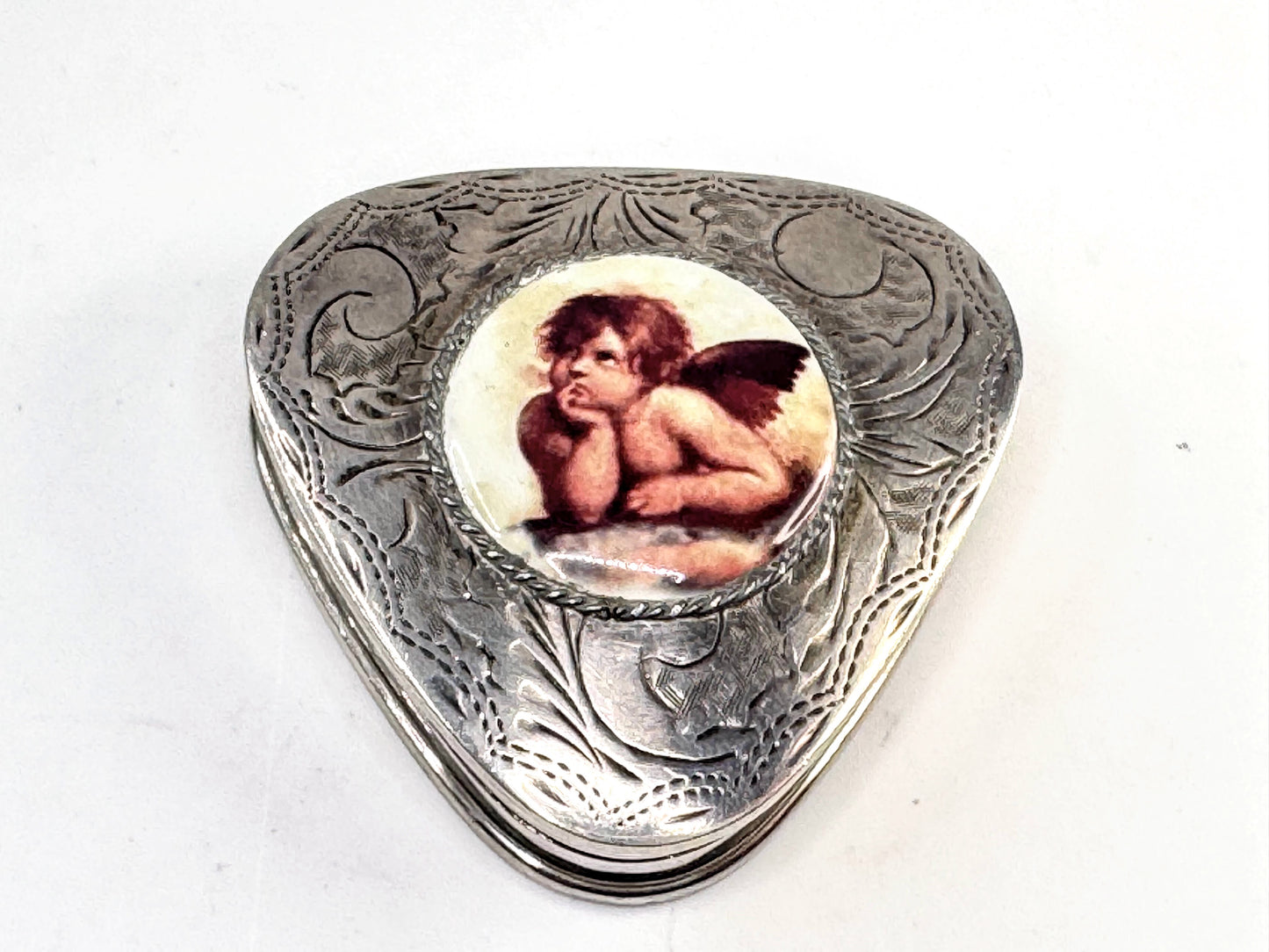 Vintage Sterling Silver Cherub Pill Trinket Box Gold Wash Interior SS367