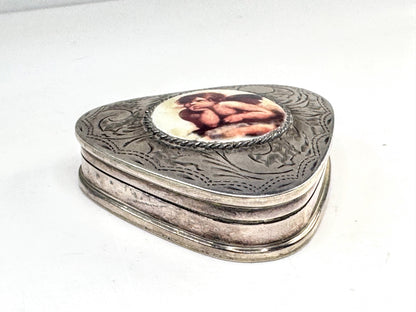 Vintage Sterling Silver Cherub Pill Trinket Box Gold Wash Interior SS367