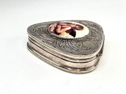 Vintage Sterling Silver Cherub Pill Trinket Box Gold Wash Interior SS367