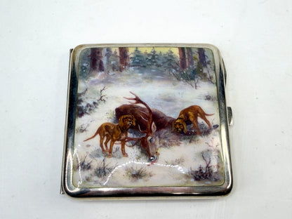 German 800 silver with hand-painted enamel hunting scene SS283