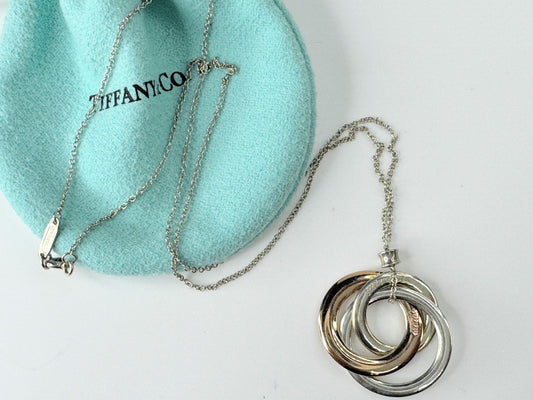 Tiffany & Co Silver Rubedo 1837 Triple Interlocking Circles Necklace JR9491