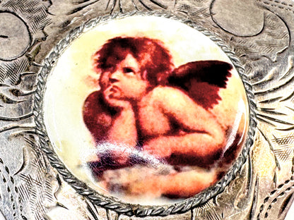 Vintage Sterling Silver Cherub Pill Trinket Box Gold Wash Interior SS367