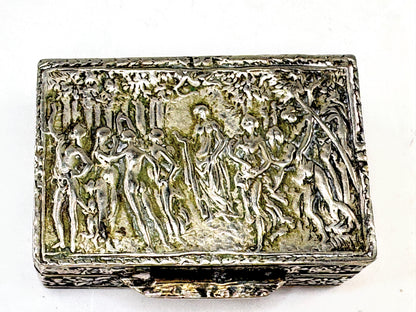 Vintage Repoussé Sterling Silver Classical Dancing Scene Pill Trinket Box SS368