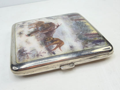German 800 silver with hand-painted enamel hunting scene SS283
