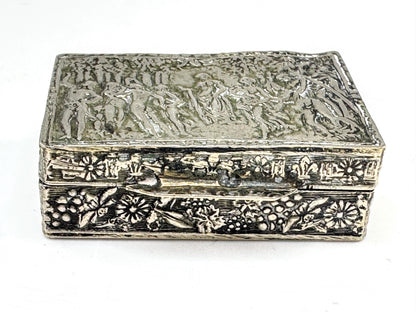 Vintage Repoussé Sterling Silver Classical Dancing Scene Pill Trinket Box SS368