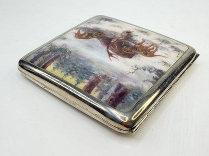 German 800 silver with hand-painted enamel hunting scene SS283