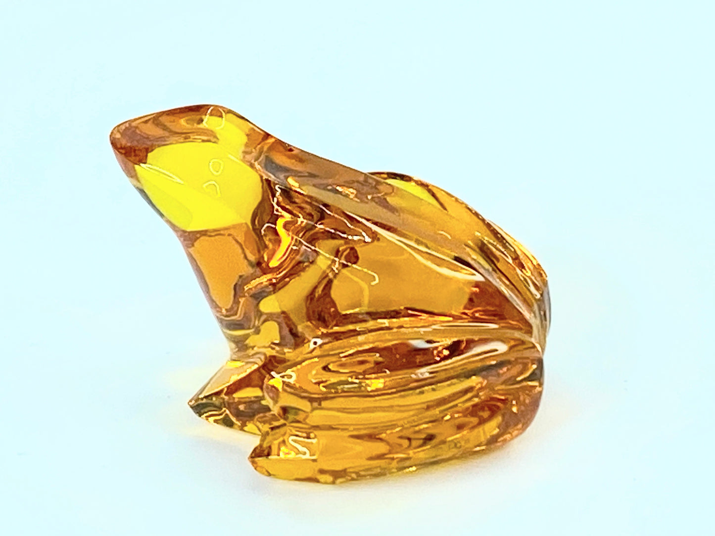 Baccarat Crystal Amber Mini Glass Frog Figurine art glass Signed