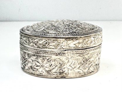 Vintage Sterling Silver Repousse Floral Oval Deep Trinket Box SS369 H925