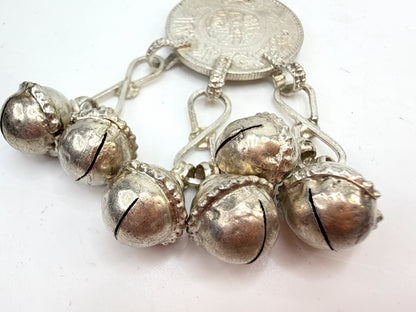 Vintage Silver Coin Charm Pendant With Dangle Bells Ethnic Tribal JR1495