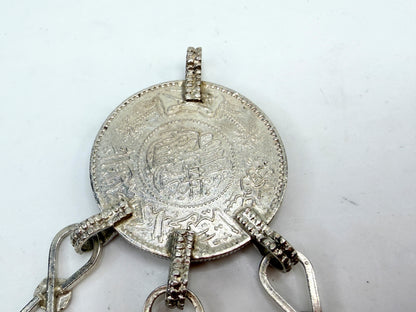 Vintage Silver Coin Charm Pendant With Dangle Bells Ethnic Tribal JR1495