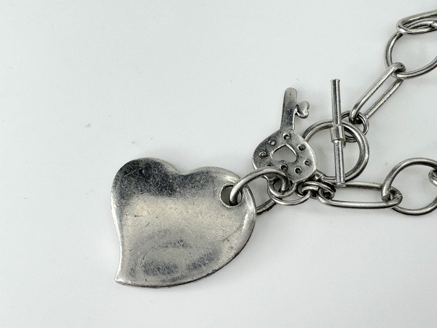 Sterling Silver 925 Key To My Heart Toggle clasp bracelet 13.7g 7 5/8" JR9494