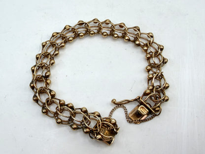Vintage 14K Yellow Gold Textured Triple Link Charm Bracelet 15g 7in JR1496