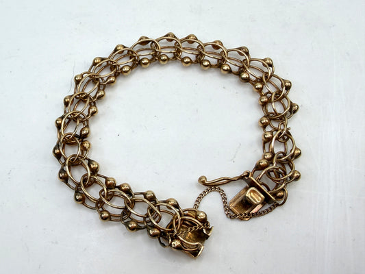 Vintage 14K Yellow Gold Textured Triple Link Charm Bracelet 15g 7in JR1496