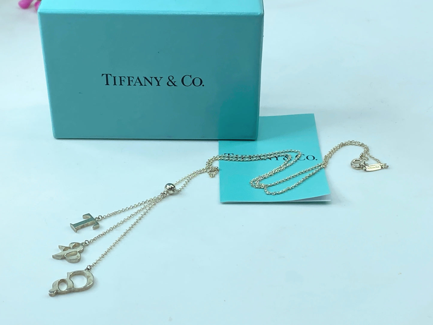 Tiffany & Co. Sterling Silver Logo Drop Pendant Necklace JR342