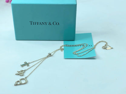 Tiffany & Co. Sterling Silver Logo Drop Pendant Necklace JR342
