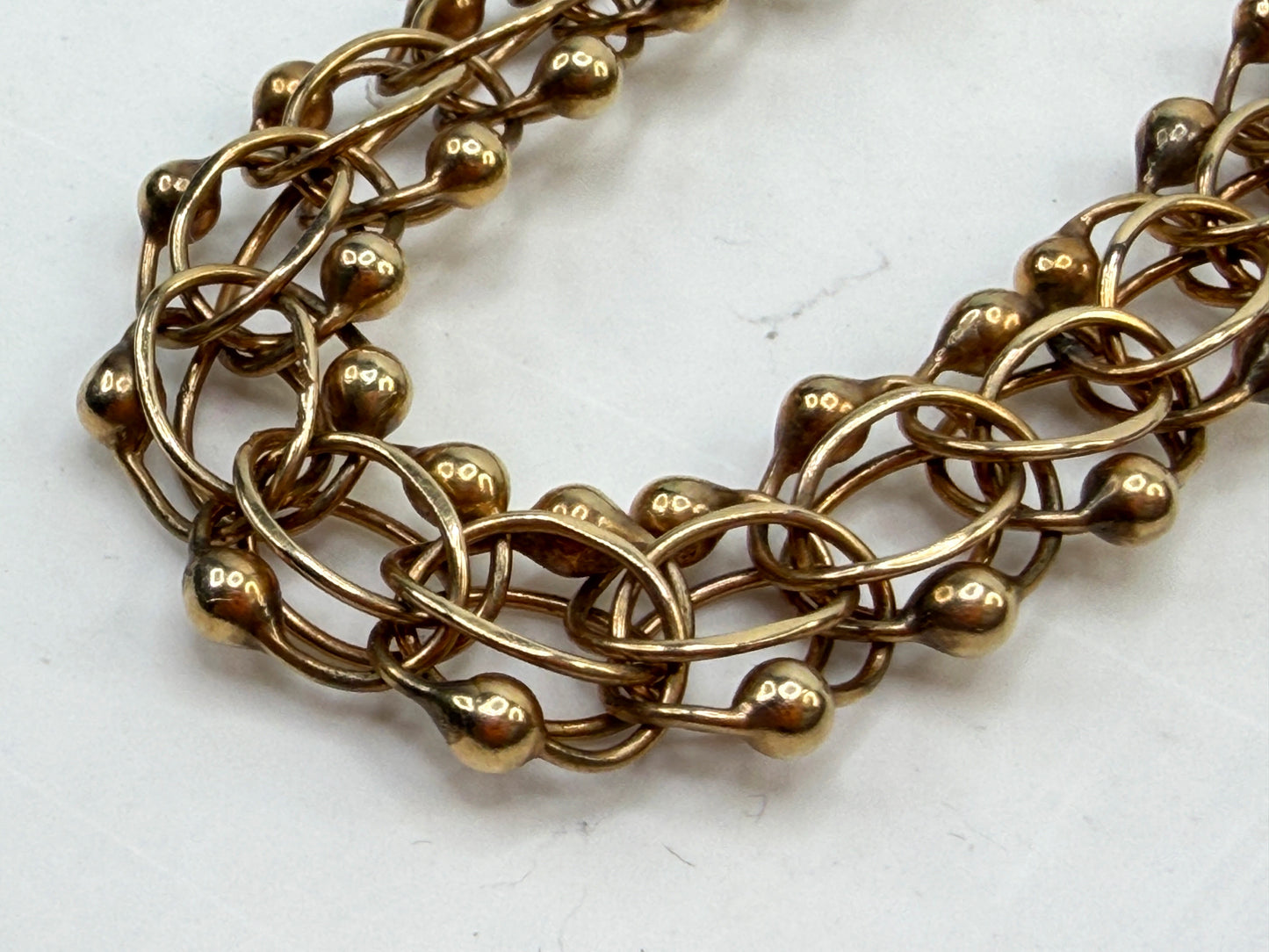 Vintage 14K Yellow Gold Textured Triple Link Charm Bracelet 15g 7in JR1496