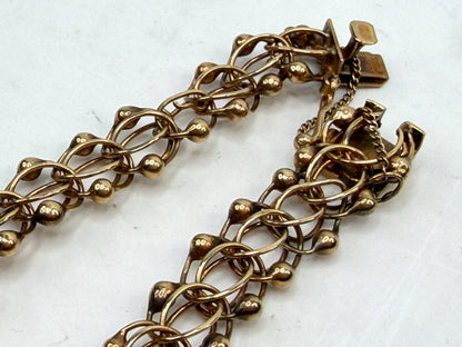 Vintage 14K Yellow Gold Textured Triple Link Charm Bracelet 15g 7in JR1496