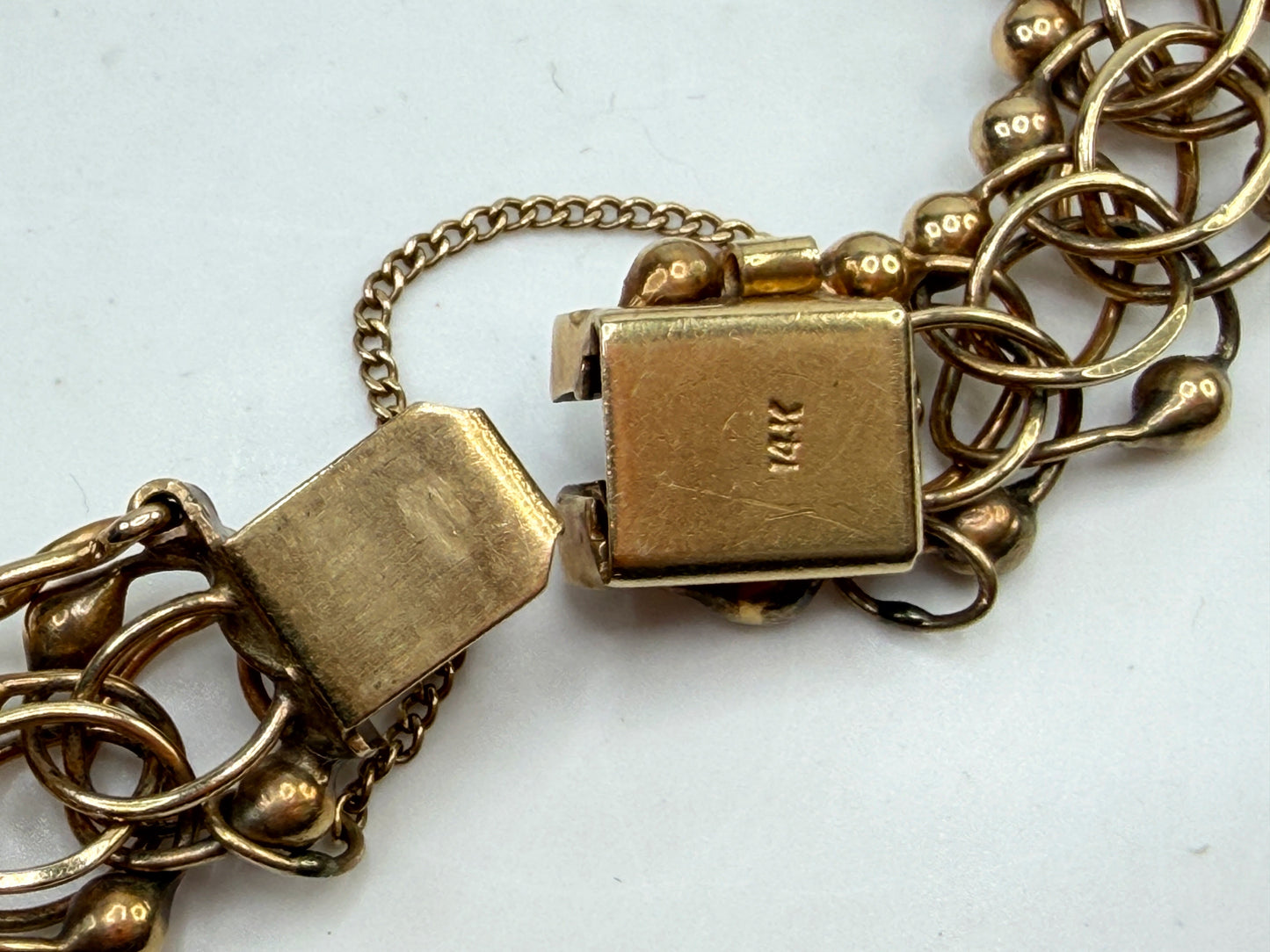 Vintage 14K Yellow Gold Textured Triple Link Charm Bracelet 15g 7in JR1496
