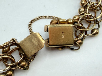 Vintage 14K Yellow Gold Textured Triple Link Charm Bracelet 15g 7in JR1496